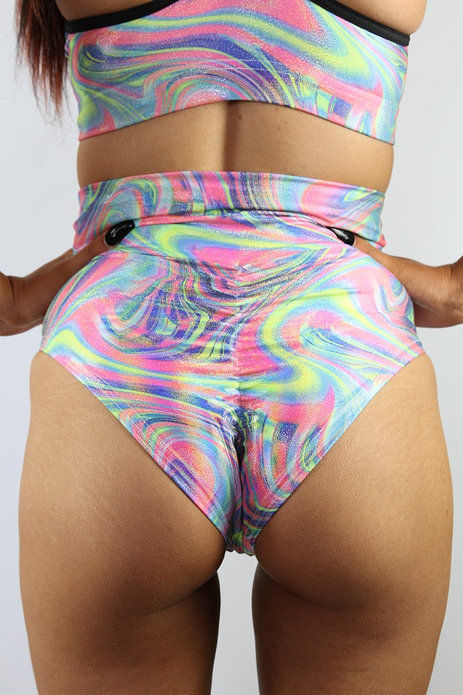 Rarr designs Retro Sparkle SUPER High Waisted BRAZIL Scrunchie Bum Shorts