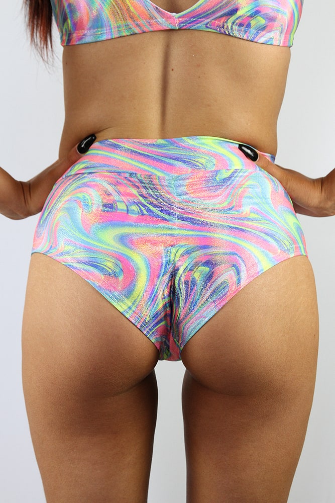 Rarr designs Retro Sparkle High Waisted BRAZIL Scrunchie Bum Shorts