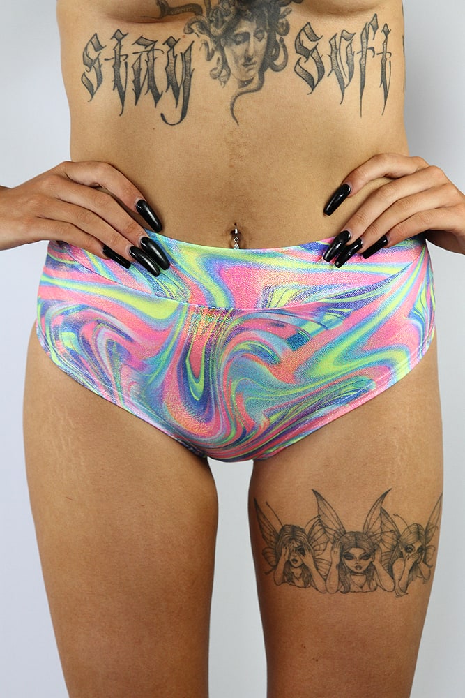 Rarr designs Retro Sparkle High Waisted BRAZIL Scrunchie Bum Shorts