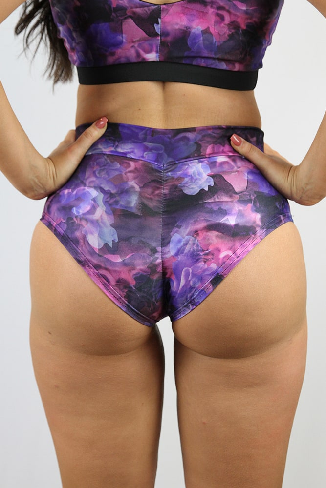 Rarr designs Purple Haze High Waisted BRAZIL Scrunchie Bum Shorts