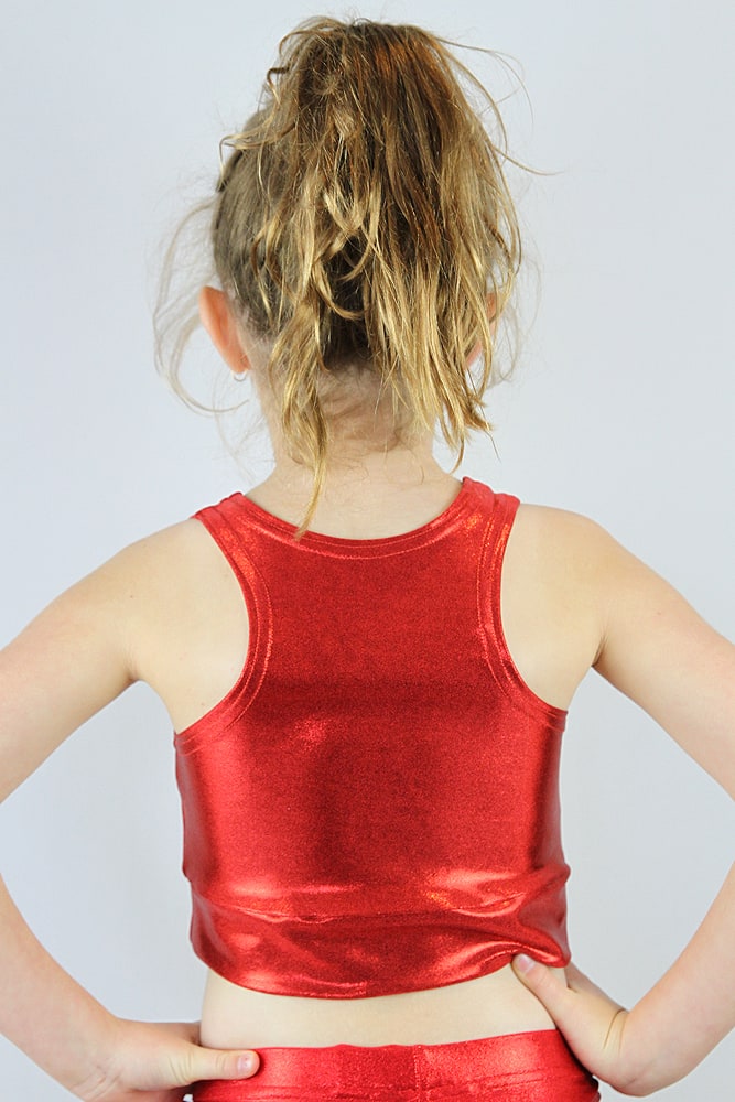 Little Rarr Red Sparkle Long Line Crop Top Youth Girls