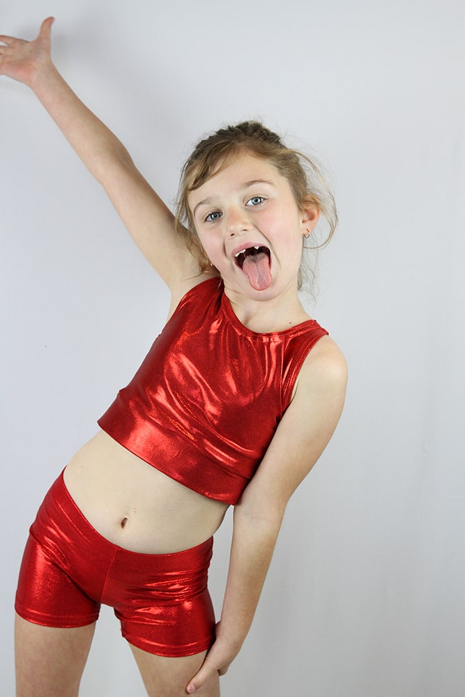 Little Rarr Red Sparkle Long Line Crop Top Youth Girls