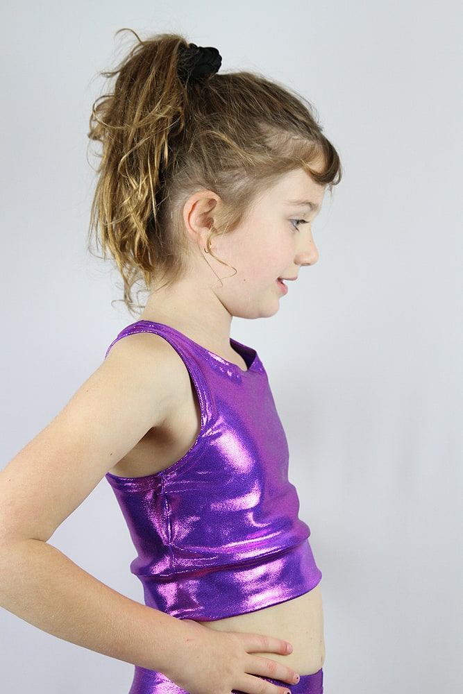 Little Rarr Purple Sparkle Long Line Crop Top Youth Girls
