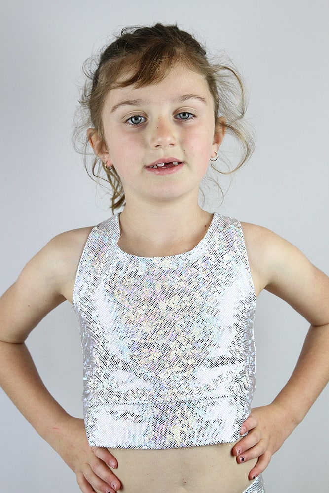 Rarr designs White Sparkle Long Line Crop Top Youth Girls