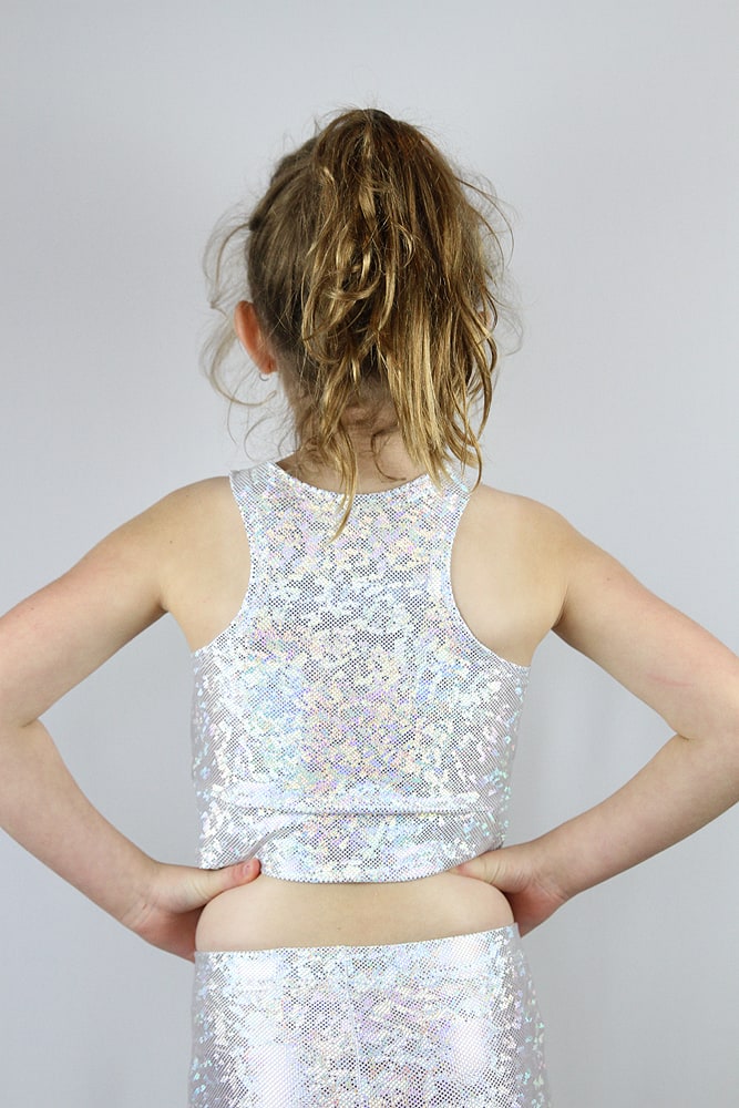 Rarr designs White Sparkle Long Line Crop Top Youth Girls