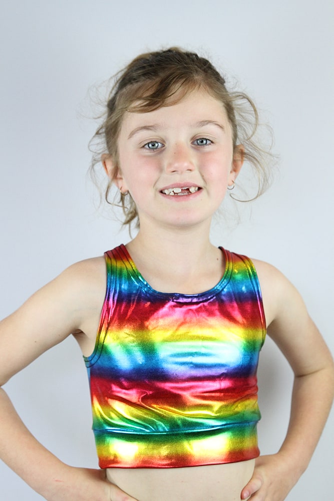 Rainbow Sparkle Long Line Crop Top Youth Girls