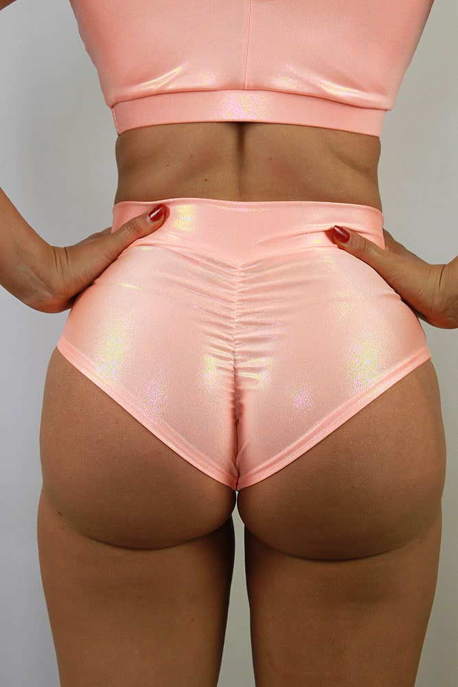 Rarr designs Ibiza Sparkle High Waisted BRAZIL Scrunchie Bum Shorts - Neon City
