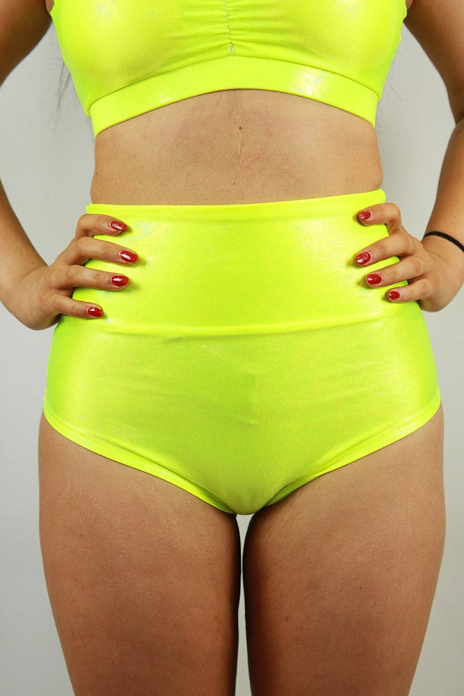 Rarr designs Tokyo Sparkle SUPER High Waisted BRAZIL Scrunchie Bum Shorts - Neon City