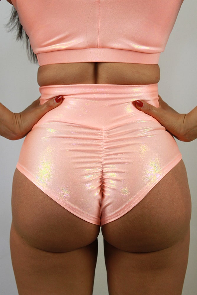 Rarr designs Ibiza Sparkle SUPER High Waisted BRAZIL Scrunchie Bum Shorts - Neon City