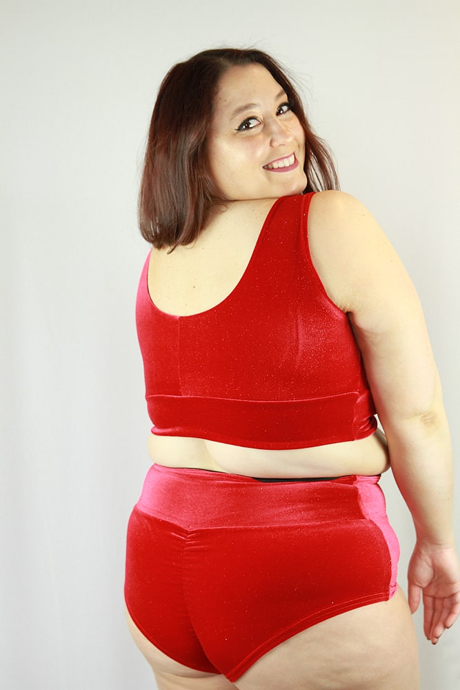 Rarr designs Velveteratti Red High Waisted BRAZIL Scrunchie Bum Shorts - Plus Size