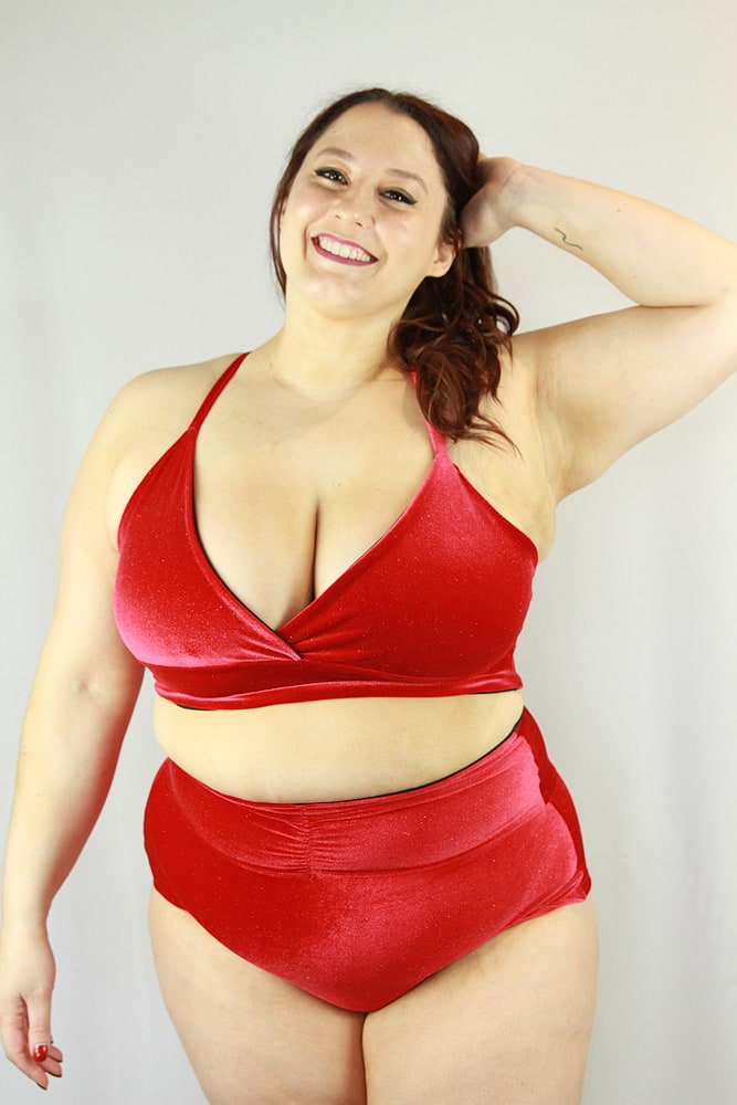 Rarr designs Velveteratti Red High Waisted BRAZIL Scrunchie Bum Shorts - Plus Size