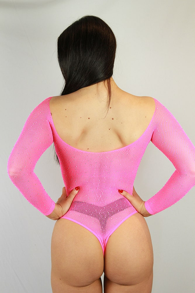 Rarrdesigns Fishnets Rhinestone Small Hole Bodysuit - Pink