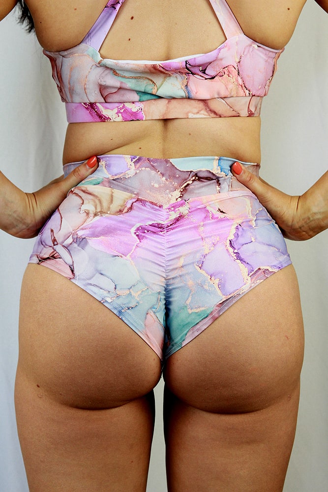 Rarr designs Celestial High Waisted BRAZIL Scrunchie Bum Shorts - ZEN