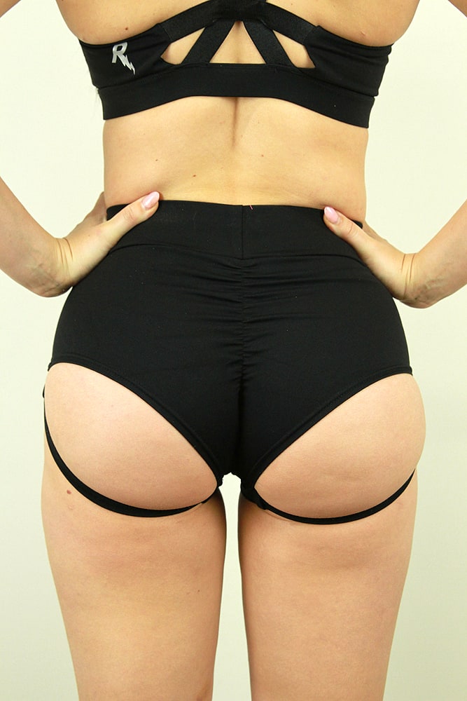 Rarr designs Matte Black garter High Cut BRAZIL Scrunchie Bum Shorts