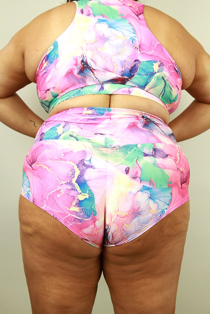 Rarr designs Celestial High Waisted BRAZIL Scrunchie Bum Shorts - Plus Size BLISS
