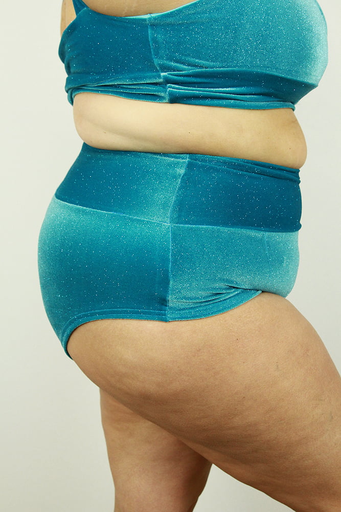 Rarr designs Velveteratti Turquoise High Waisted BRAZIL Scrunchie Bum Shorts - Plus Size