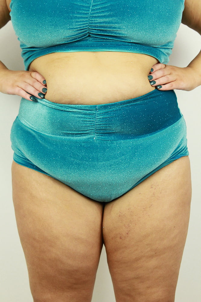 Rarr designs Velveteratti Turquoise High Waisted BRAZIL Scrunchie Bum Shorts - Plus Size