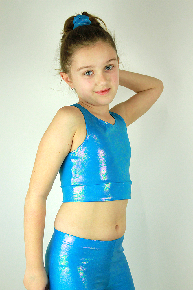 Rarr designs Aqua Sparkle Long Line Crop Top Youth Girls
