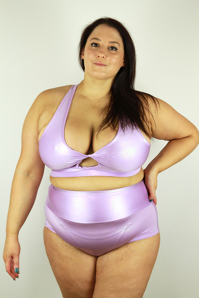 Rarr designs Lilac Sparkle High Waisted BRAZIL Scrunchie Bum Shorts - Plus Size