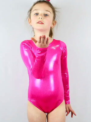 Girls Long Sleeve Pink Sparkle One Piece Leotard For Gymnastics, Ballet and Dance Classes from the Little Rarrscals Range by Rarr Designs
