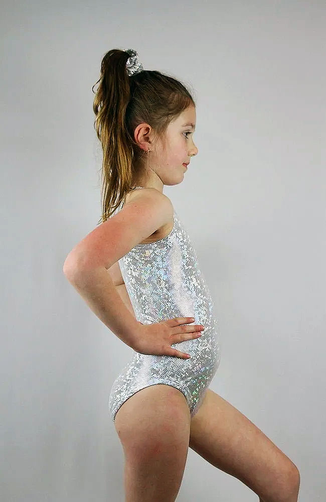 Side - Girls Sleeveless White Sparkle One Piece Leotard For Gymnastics, Ballet and Dance Classes from the Little Rarrscals Range by Rarr Designs