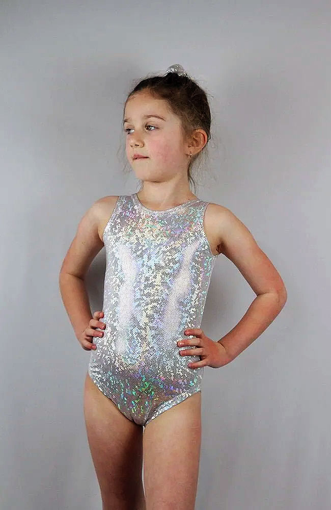 Girls Sleeveless White Sparkle One Piece Leotard For Gymnastics, Ballet and Dance Classes from the Little Rarrscals Range by Rarr Designs