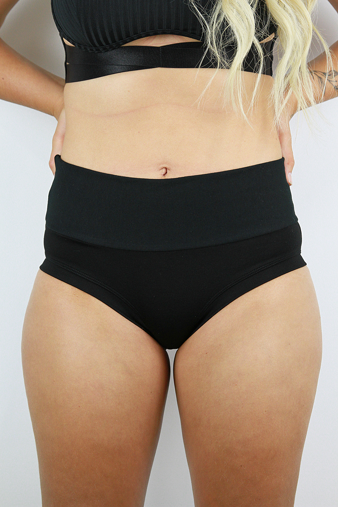 BLACK High Waisted BRAZIL Scrunchie Bum Shorts | Pole Wear front