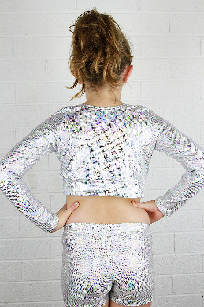 White Sparkle Long Sleeve Crop Top Youth Girls BACK