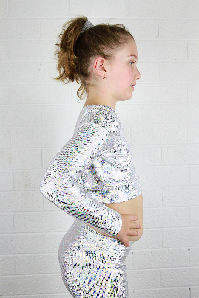 White Sparkle Long Sleeve Crop Top Youth Girls SIDE